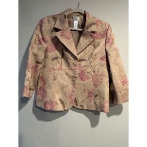 Emma James Floral Tapestry Blazer Jacket Size 16 Pink Beige Vintage Style